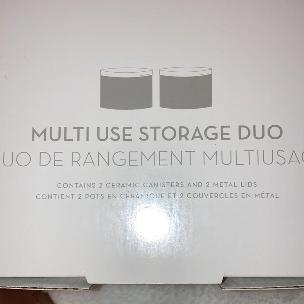🆕Z Gallerie Multi-Use Storage Duo Two Ceramic Canisters;Goldtone Cushioned lids